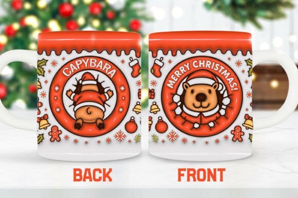 3D Capybara Xmas Mug Wrap: A Festive Graphic Design Asset for Crafts & Local Brands