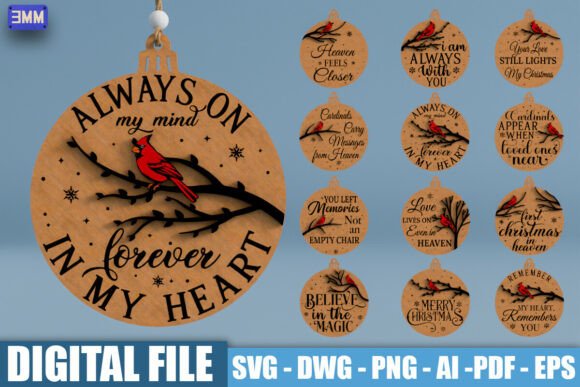3D Cardinal Memorial Quote SVG DXF for Laser Cutting and Ornaments