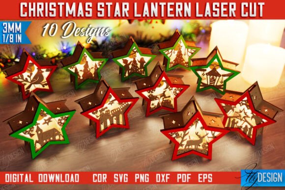 3D Christmas Shadow Star Lantern Bundle for Laser Cutting and Winter Amp Projects