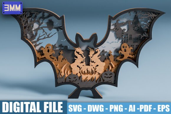 3D Halloween Bat Scene Laser Cut Files for Autumn Amp Projects