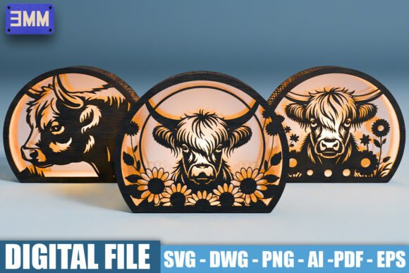 3D Highland Cow Lantern Laser Cut Files for Creative Websites and Editorial Projects