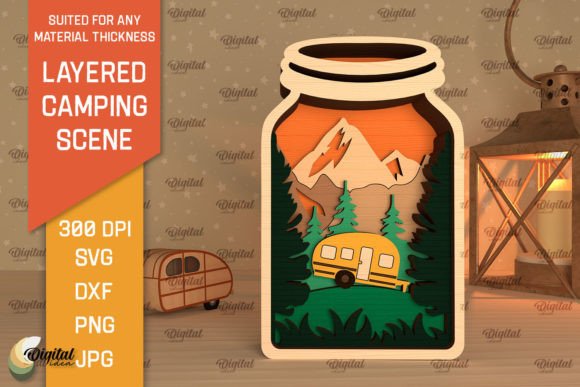 3D Layered Camping Scene Laser Cut for Embroidery Projects