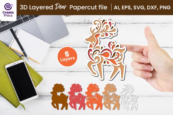 3D Layered Deer SVG for Local Business Branding