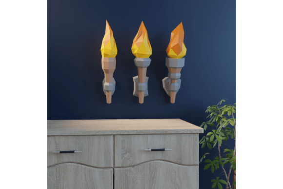 3D Papercraft Torches for Embroidery Projects
