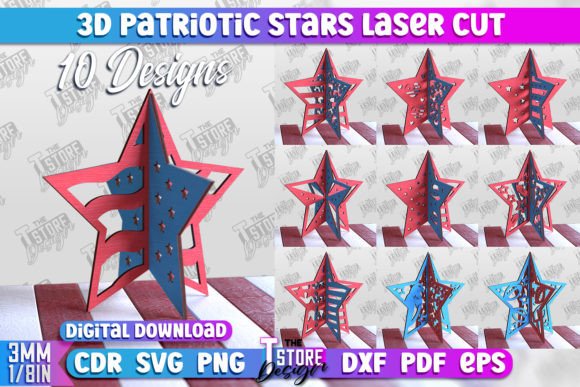 3D Patriotic Stars Laser Cut Stands for Creative Projects