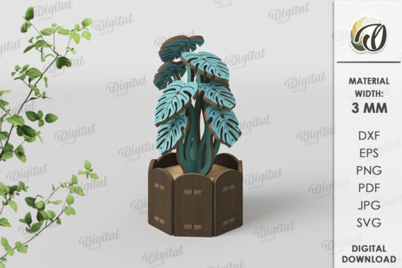 3D Plant Decor Laser Cut for Embroidery Projects