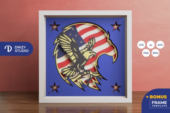4th of July 3D Shadow Box – Eagle Head: A Festive Graphic Design Asset for Local Branding