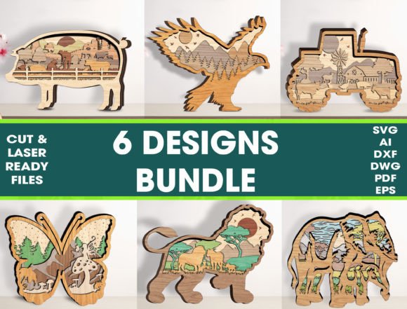 6 Designs 3D Layered Cut File Bundle: Elevating Wall Decor with Laser Cutting