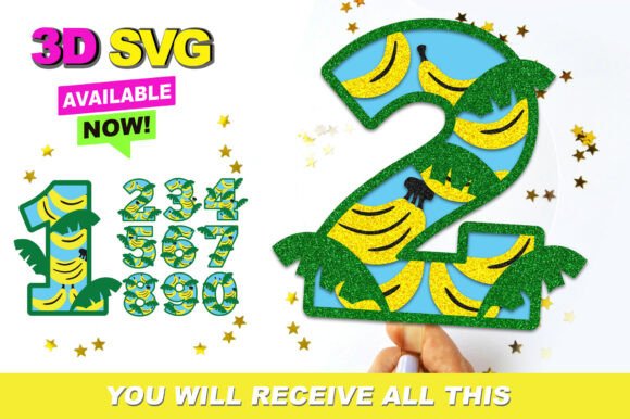 Banana Numbers Topper 3D SVG for Crafts and Graphics