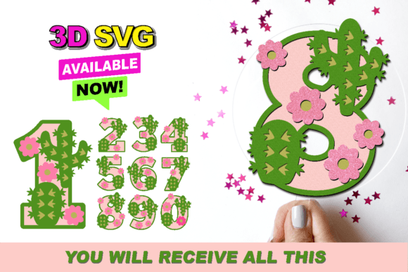 Cactus Numbers 3D SVG for Laser Cutting and Birthday Projects