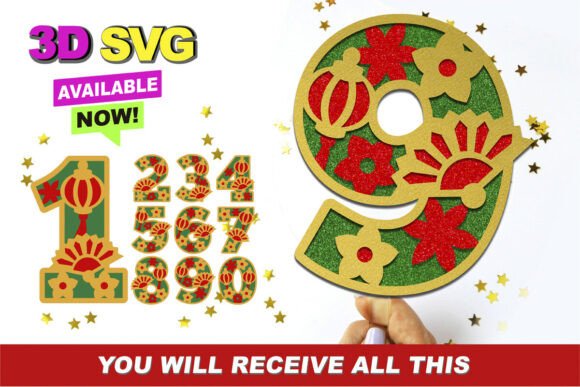 Chinese Numbers 3D SVG for Birthdays and Branding
