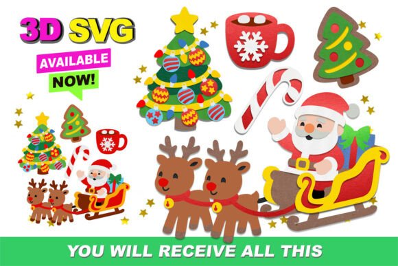 Christmas Santa Reindeer Elements 3D SVG: A Festive Graphic Design Asset for Crafts and Local Businesses