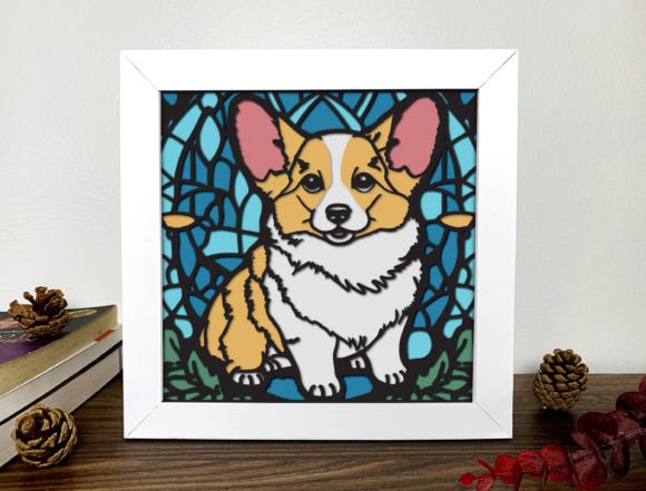 Corgy Stained Glass 3D Box: A Playful Graphic Design Asset for Dog Lovers