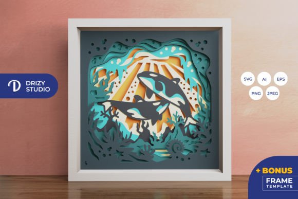 Couple of Orca 3D Shadow Box – A Versatile SVG Graphic for Creative Sellers