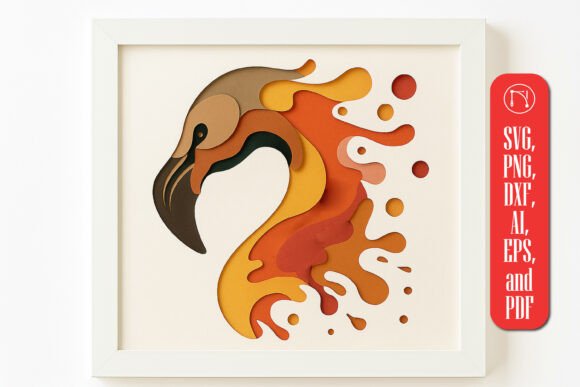 Elegant Flamingo Head 3D SVG for Modern Shadow Box Designs