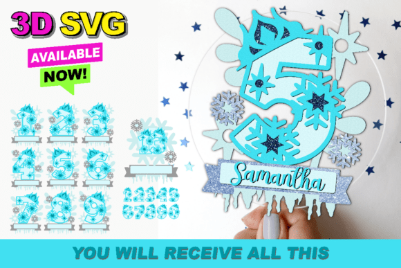 Frozen Numbers Topper 3D SVG for Crafts and Graphics