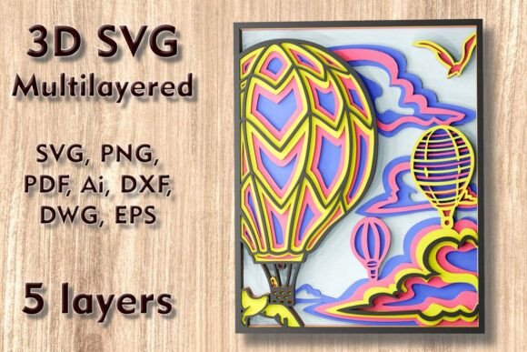 Hot Air Balloons 3D SVG for Laser Cutting Wall Decor Projects