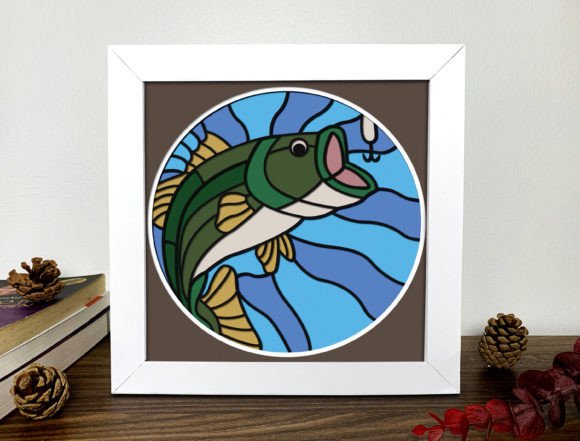 Largemouth Bass Stained Glass 3D Box: A Versatile SVG for Shadow Boxes