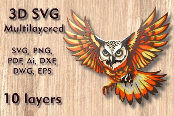 Owl 3D SVG Multilayer Laser Files for Wall Decor