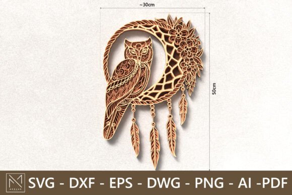 Owl Dreamcatcher 3D Layered SVG for Laser Cutting Wall Decor