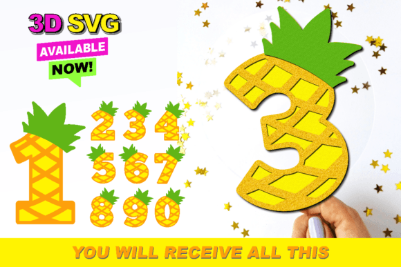 Pineapple Numbers 3D SVG: A Vibrant Design Addition for Laser-Cut Birthday Projects