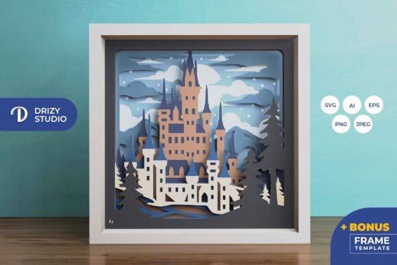 Winter Castle in the Mountain 3D Shadow: A Versatile SVG Asset for Seasonal Design Projects
